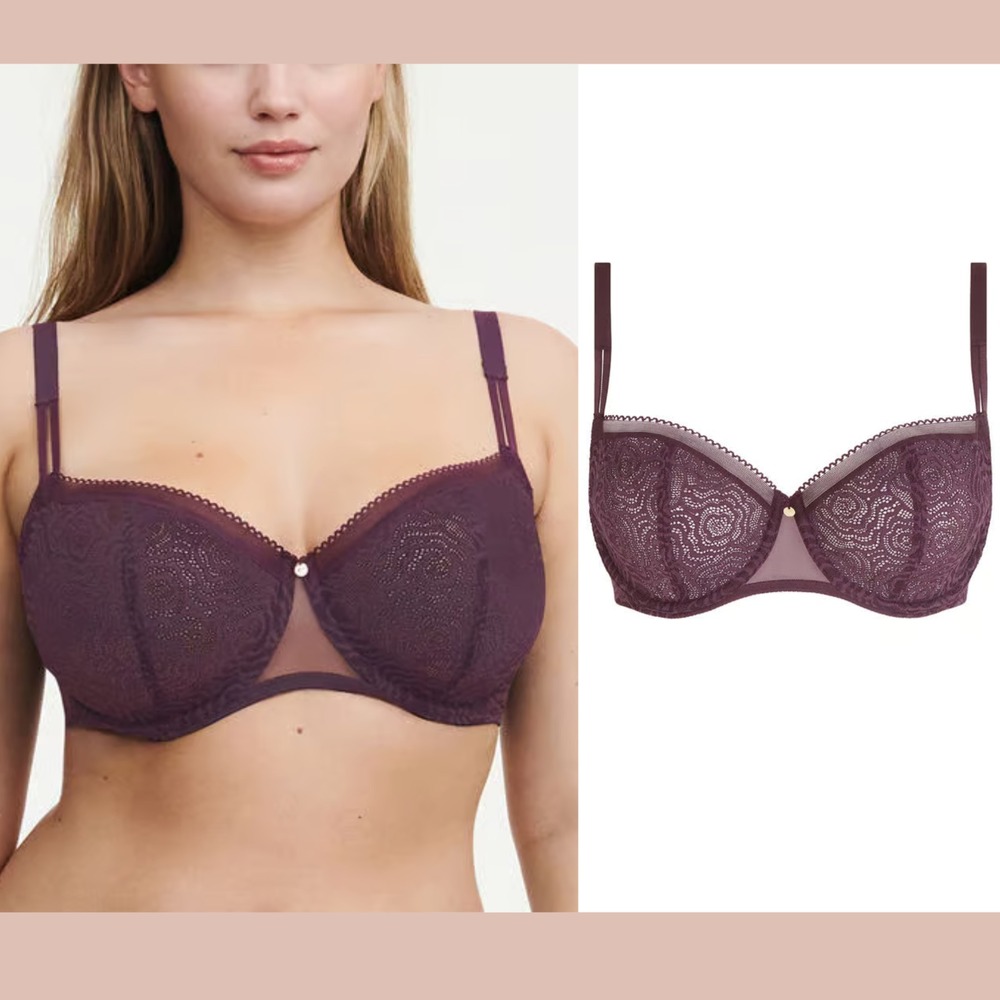 NWT $84 Chantelle [ 34B US/UK‎ ] Lace C Jolie Demi Bra  Aubergine Purple #U1573